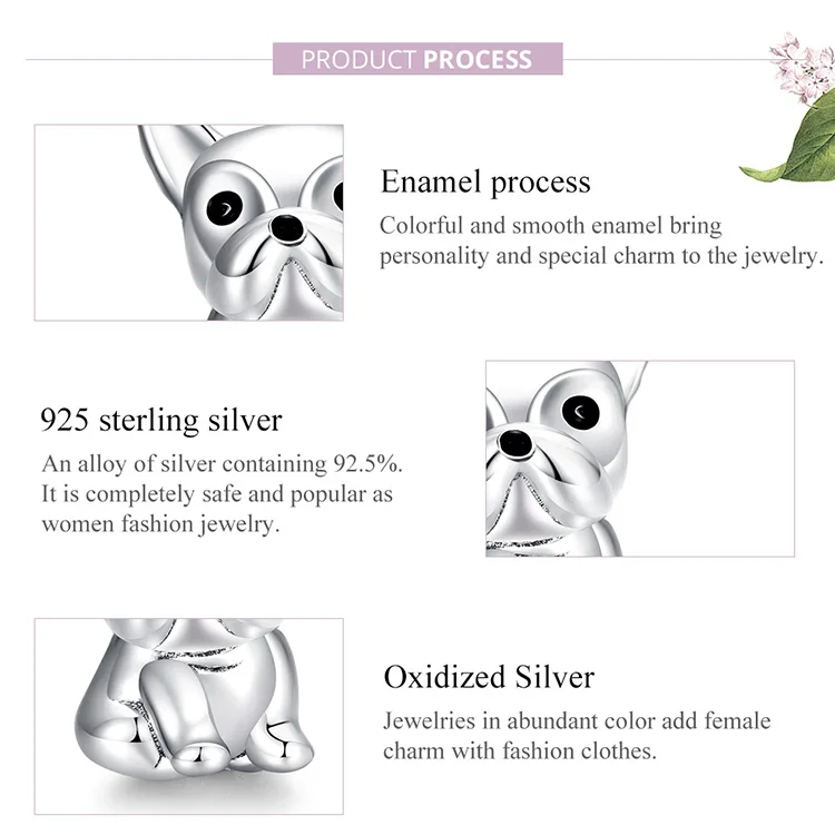 WOSTU-abalorio de plata de ley 925 con forma de Bulldog, abalorio de esmalte Animal, compatible con Pulsera Original, collar, colgante, joyería artesanal, CQC1599 WOSTU-abalorio de plata de ley 925 con forma de Bulldog, abalorio de esmalte Animal, compatible con Pulsera Original, collar, colgante, joyería artesanal, CQC1599