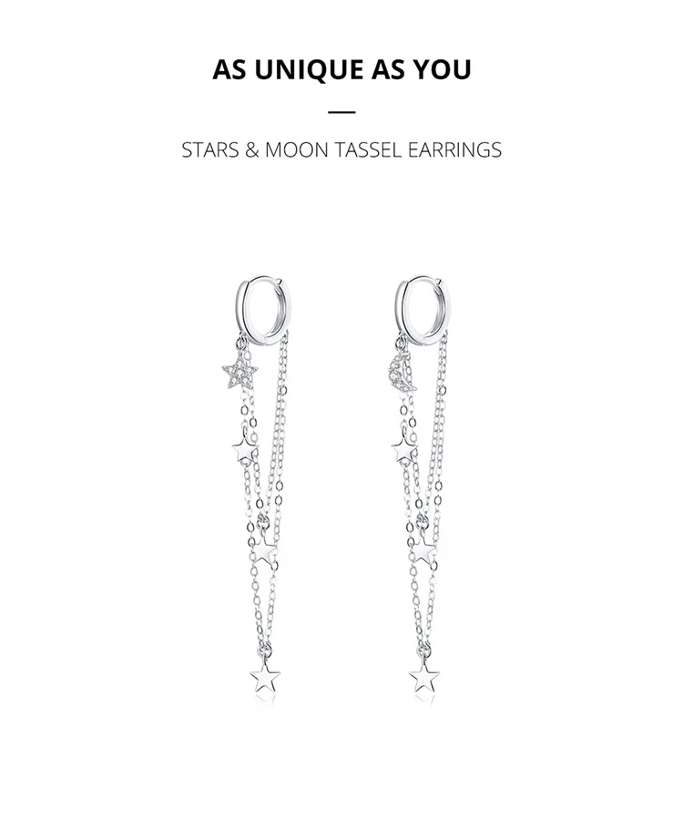 WOSTU-pendientes colgantes con borlas de estrellas y luna para mujer, de Plata de Ley 925, con eslabones de cadena larga de circón, joyería de plata Original CQE982 WOSTU-pendientes colgantes con borlas de estrellas y luna para mujer, de Plata de Ley 925, con eslabones de cadena larga de circón, joyería de plata Original CQE982