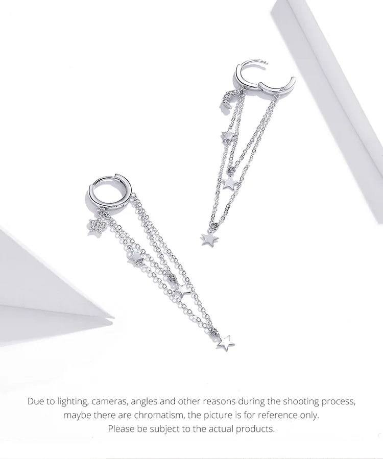 WOSTU-pendientes colgantes con borlas de estrellas y luna para mujer, de Plata de Ley 925, con eslabones de cadena larga de circón, joyería de plata Original CQE982 WOSTU-pendientes colgantes con borlas de estrellas y luna para mujer, de Plata de Ley 925, con eslabones de cadena larga de circón, joyería de plata Original CQE982