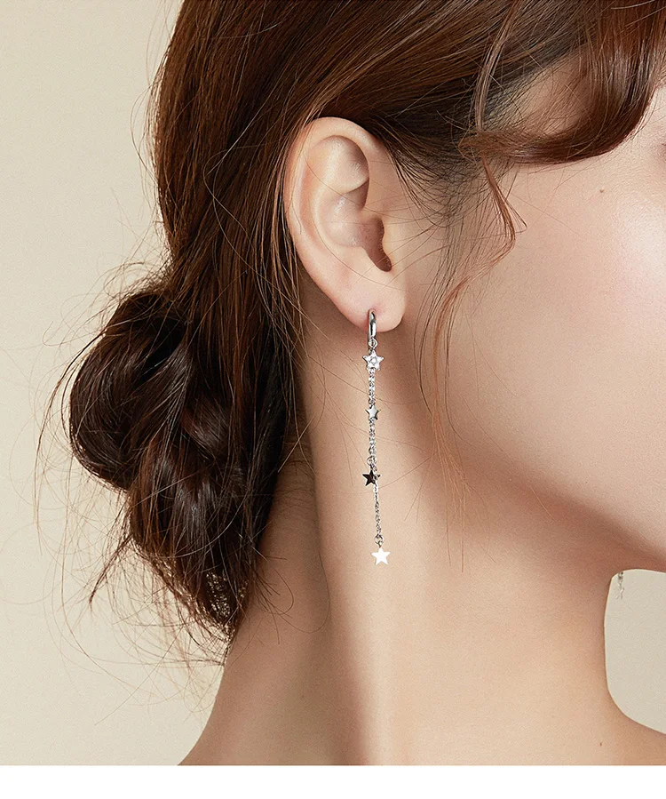 WOSTU-pendientes colgantes con borlas de estrellas y luna para mujer, de Plata de Ley 925, con eslabones de cadena larga de circón, joyería de plata Original CQE982 WOSTU-pendientes colgantes con borlas de estrellas y luna para mujer, de Plata de Ley 925, con eslabones de cadena larga de circón, joyería de plata Original CQE982