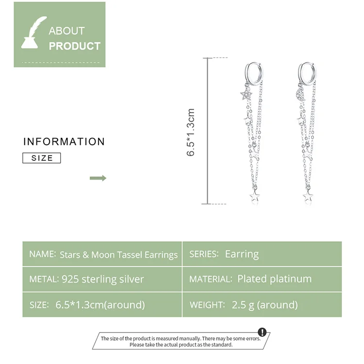 WOSTU-pendientes colgantes con borlas de estrellas y luna para mujer, de Plata de Ley 925, con eslabones de cadena larga de circón, joyería de plata Original CQE982 WOSTU-pendientes colgantes con borlas de estrellas y luna para mujer, de Plata de Ley 925, con eslabones de cadena larga de circón, joyería de plata Original CQE982