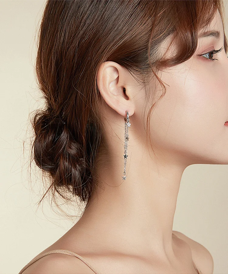WOSTU-pendientes colgantes con borlas de estrellas y luna para mujer, de Plata de Ley 925, con eslabones de cadena larga de circón, joyería de plata Original CQE982 WOSTU-pendientes colgantes con borlas de estrellas y luna para mujer, de Plata de Ley 925, con eslabones de cadena larga de circón, joyería de plata Original CQE982