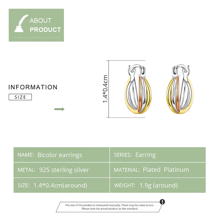 WOSTU, recién llegado, pendientes bicolor de 100% Plata de Ley 925 para mujer, joyería de moda, pendientes nuevos 2019 CQE719 WOSTU, recién llegado, pendientes bicolor de 100% Plata de Ley 925 para mujer, joyería de moda, pendientes nuevos 2019 CQE719