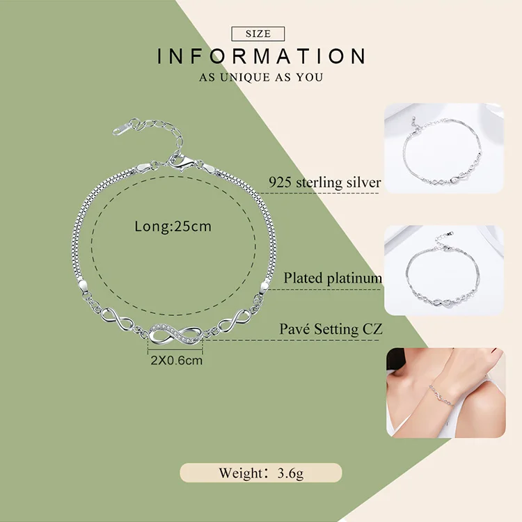 WOSTU-pulsera de plata de ley 925 para mujer, brazalete ajustable con diseño de amor infinito, joyería de lujo, gran oferta, CQB037 WOSTU-pulsera de plata de ley 925 para mujer, brazalete ajustable con diseño de amor infinito, joyería de lujo, gran oferta, CQB037
