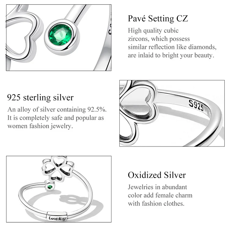 WOSTU 100% Plata de Ley 925 anillo abierto de trébol Simple planta de moda anillo de plata ajustable para mujer joyería fina que combina con todo regalo WOSTU 100% Plata de Ley 925 anillo abierto de trébol Simple planta de moda anillo de plata ajustable para mujer joyería fina que combina con todo regalo