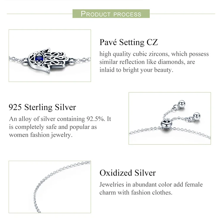 WOSTU-Cadena y eslabones de Plata de Ley 925 con diseño de la suerte para mujer, pulseras de mano de Fátima de Color real, regalo de joyería, CQB076 WOSTU-Cadena y eslabones de Plata de Ley 925 con diseño de la suerte para mujer, pulseras de mano de Fátima de Color real, regalo de joyería, CQB076