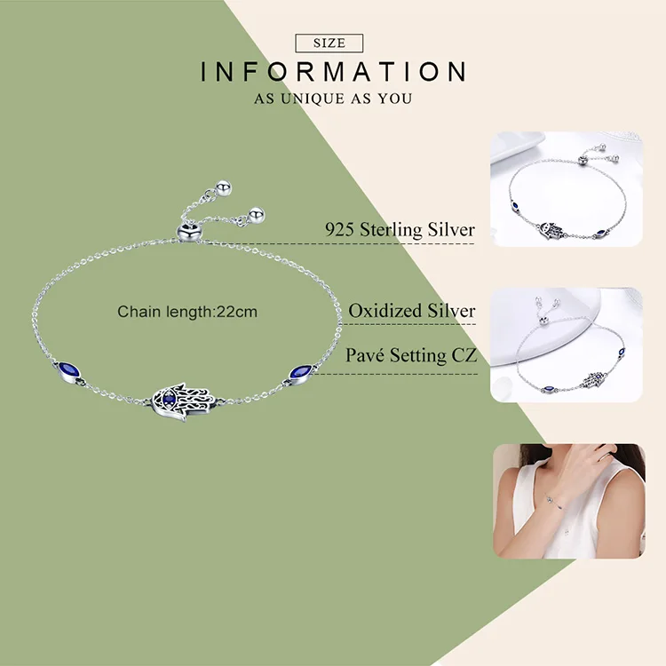 WOSTU-Cadena y eslabones de Plata de Ley 925 con diseño de la suerte para mujer, pulseras de mano de Fátima de Color real, regalo de joyería, CQB076 WOSTU-Cadena y eslabones de Plata de Ley 925 con diseño de la suerte para mujer, pulseras de mano de Fátima de Color real, regalo de joyería, CQB076
