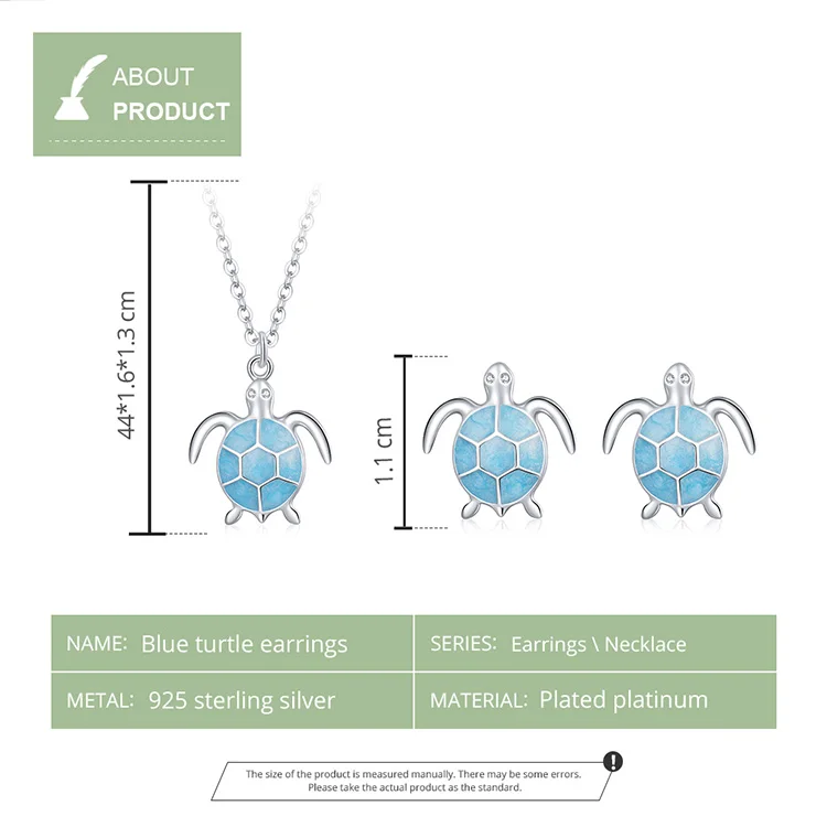 WOSTU-Conjunto de pendientes y collar de tortuga azul para mujer, de Plata de Ley 925 auténtica, joyería de lujo, S227 WOSTU-Conjunto de pendientes y collar de tortuga azul para mujer, de Plata de Ley 925 auténtica, joyería de lujo, S227
