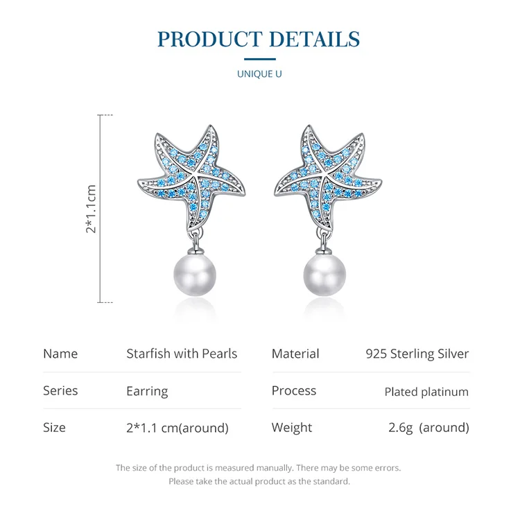 WOSTU-pendientes de plata de ley 925 con forma de estrella de mar para mujer, aretes colgantes con circonita azul, joyería CTE405 WOSTU-pendientes de plata de ley 925 con forma de estrella de mar para mujer, aretes colgantes con circonita azul, joyería CTE405